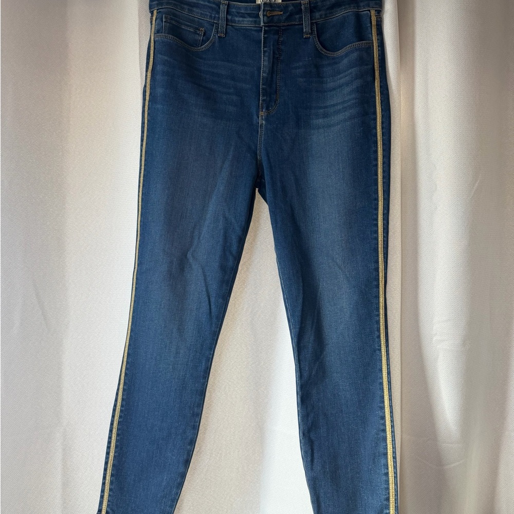 L'AGENCE Dark Blue Skinny Jeans with Gold Trim